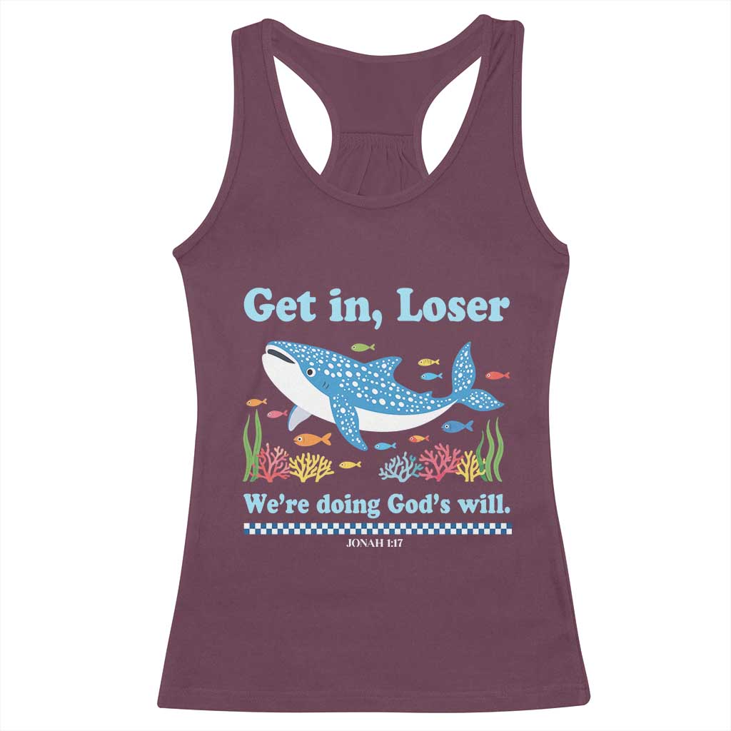 Colorful Whale Shark Christian Bible Jonah 1:17 Racerback Tank Top Funny Get In Loser We're Doing God's Will