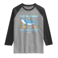 Colorful Whale Shark Christian Bible Jonah 1:17 Raglan Shirt Funny Get In Loser We're Doing God's Will