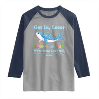 Colorful Whale Shark Christian Bible Jonah 1:17 Raglan Shirt Funny Get In Loser We're Doing God's Will