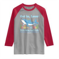 Colorful Whale Shark Christian Bible Jonah 1:17 Raglan Shirt Funny Get In Loser We're Doing God's Will