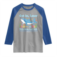Colorful Whale Shark Christian Bible Jonah 1:17 Raglan Shirt Funny Get In Loser We're Doing God's Will