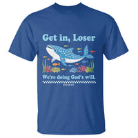 Colorful Whale Shark Christian Bible Jonah 1:17 T Shirt Funny Get In Loser We're Doing God's Will