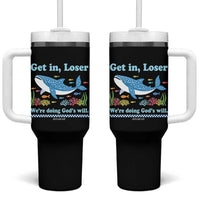 Colorful Whale Shark Christian Bible Jonah 1:17 Tumbler With Handle Funny Get In Loser We're Doing God's Will