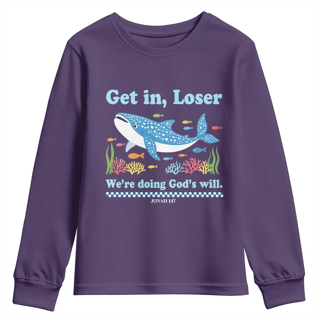Colorful Whale Shark Christian Bible Jonah 1:17 Youth Sweatshirt Funny Get In Loser We're Doing God's Will