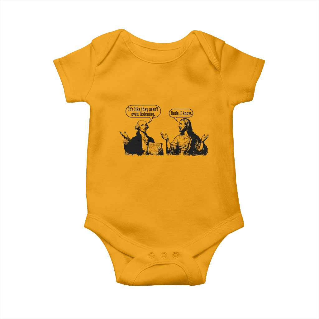 Funny George Washington and Jesus Conversation Baby Onesie Dude I Know Founding Values and Faith Political Commentary