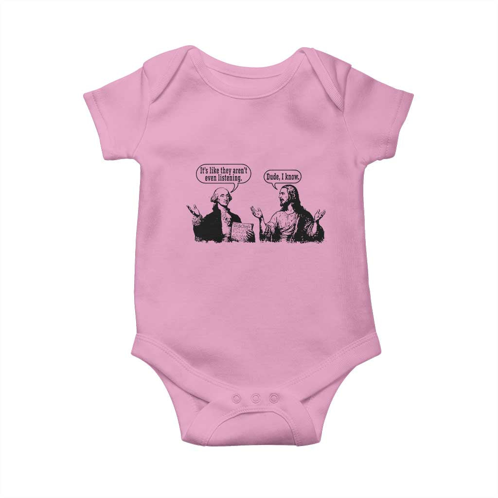 Funny George Washington and Jesus Conversation Baby Onesie Dude I Know Founding Values and Faith Political Commentary