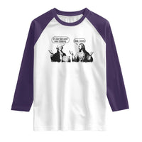 Funny George Washington and Jesus Conversation Raglan Shirt Dude I Know Founding Values and Faith Political Commentary