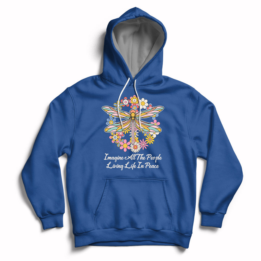Imagine All the People Living in Peace Shirt, Dragonfly T-Shirt, Hippie Shirt, Boho Style, Hippie Music Lover 70's Retro Hoodie - Wonder Print Shop