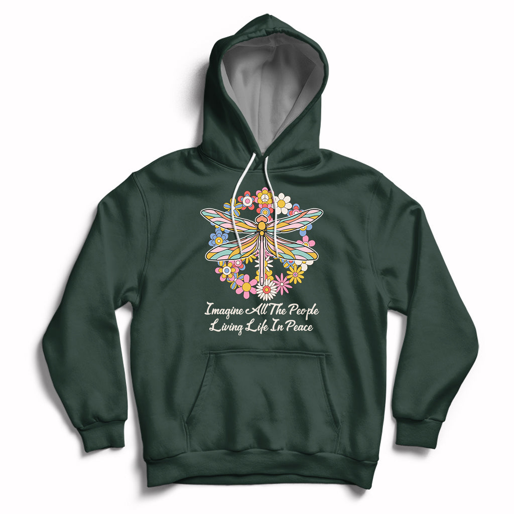 Imagine All the People Living in Peace Shirt, Dragonfly T-Shirt, Hippie Shirt, Boho Style, Hippie Music Lover 70's Retro Hoodie - Wonder Print Shop