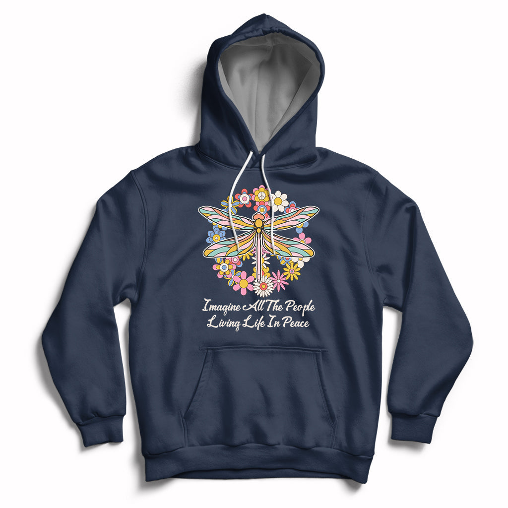 Imagine All the People Living in Peace Shirt, Dragonfly T-Shirt, Hippie Shirt, Boho Style, Hippie Music Lover 70's Retro Hoodie - Wonder Print Shop