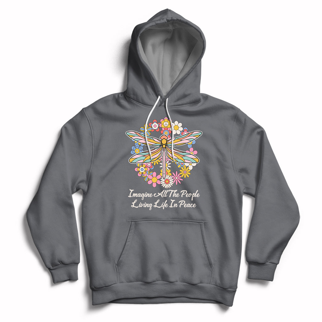 Imagine All the People Living in Peace Shirt, Dragonfly T-Shirt, Hippie Shirt, Boho Style, Hippie Music Lover 70's Retro Hoodie - Wonder Print Shop