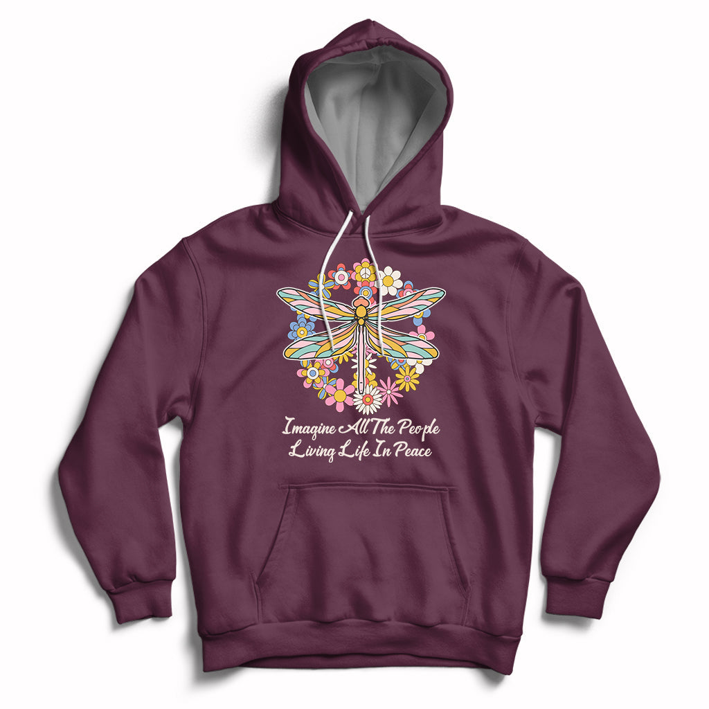 Imagine All the People Living in Peace Shirt, Dragonfly T-Shirt, Hippie Shirt, Boho Style, Hippie Music Lover 70's Retro Hoodie - Wonder Print Shop