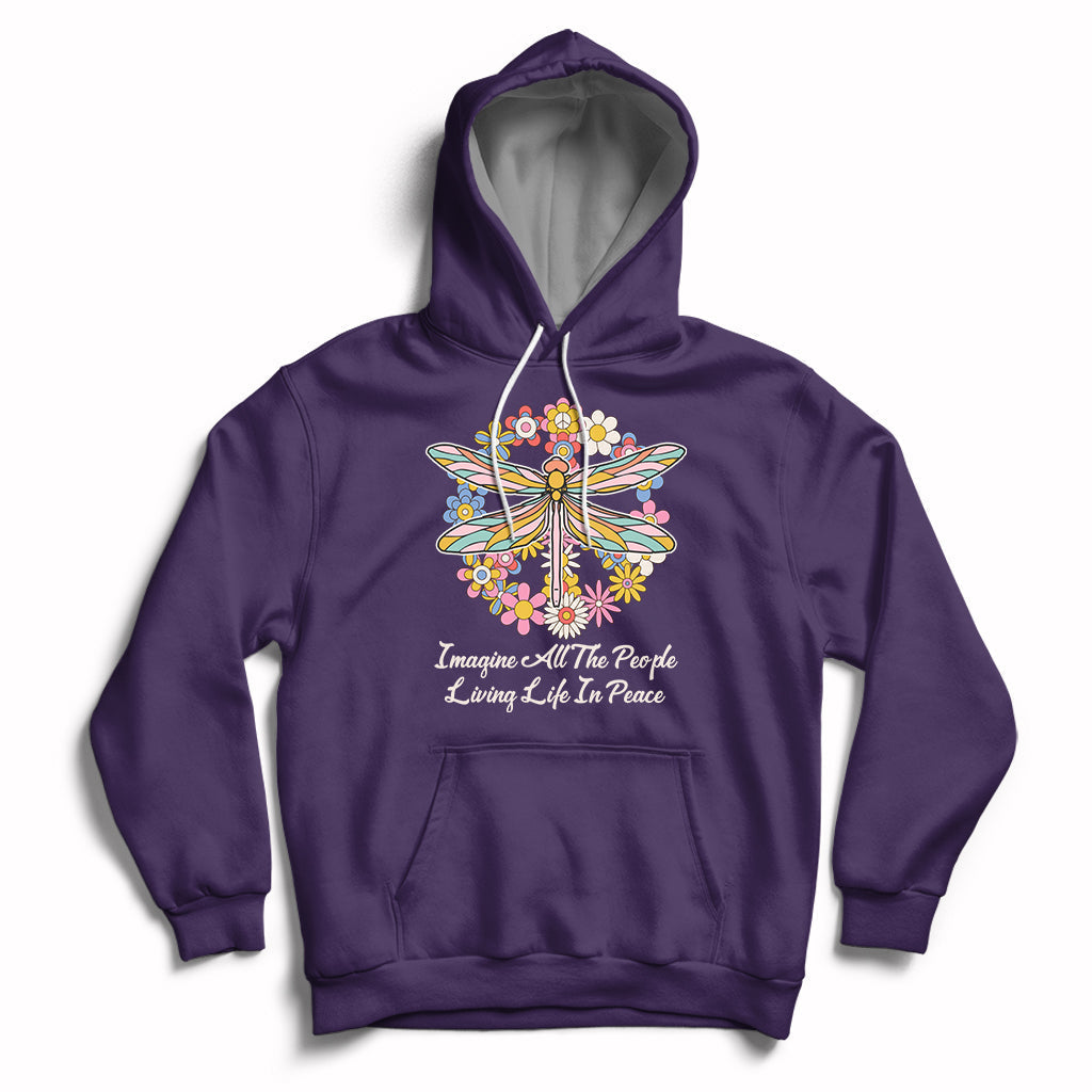 Imagine All the People Living in Peace Shirt, Dragonfly T-Shirt, Hippie Shirt, Boho Style, Hippie Music Lover 70's Retro Hoodie - Wonder Print Shop