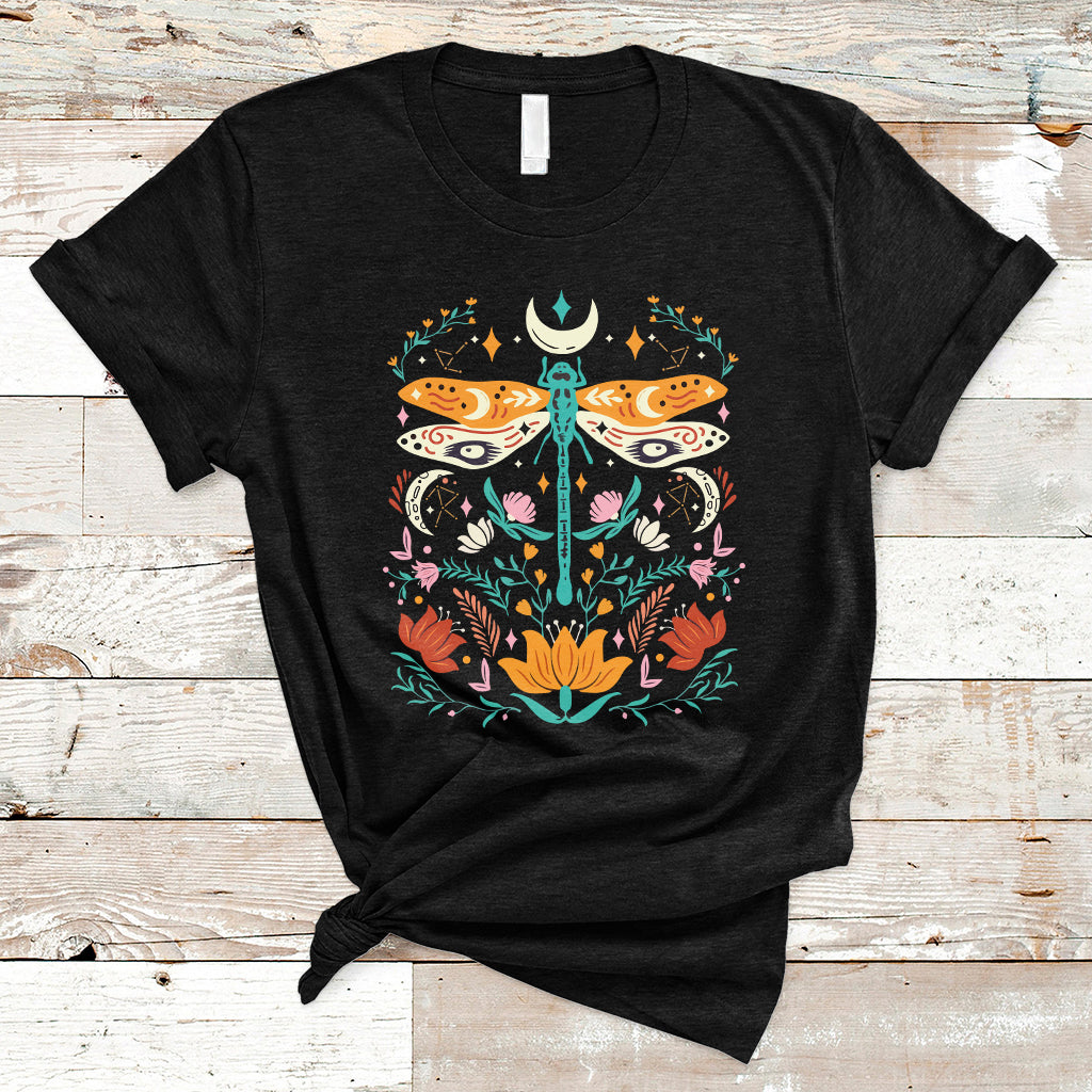 Floral Boho Dragonfly Shirt for Women, Scandinavian Botanical Shirt, Dragonfly T-shirt, Dragonfly Gift, Insect Lover Shirt, Spiritual Shirt, Nature Lover Gift T Shirt - Wonder Print Shop