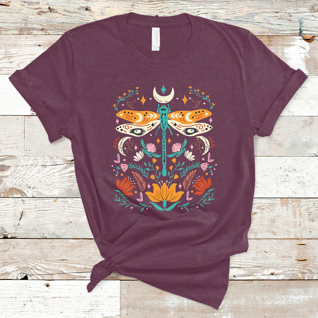 Floral Boho Dragonfly Shirt for Women, Scandinavian Botanical Shirt, Dragonfly T-shirt, Dragonfly Gift, Insect Lover Shirt, Spiritual Shirt, Nature Lover Gift T Shirt - Wonder Print Shop
