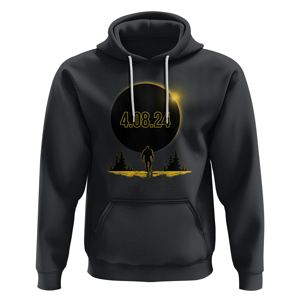 Total Solar Eclipse Bigfoot Hoodie American Totality April 8 2024 Sasquatch Silhouette - Wonder Print Shop