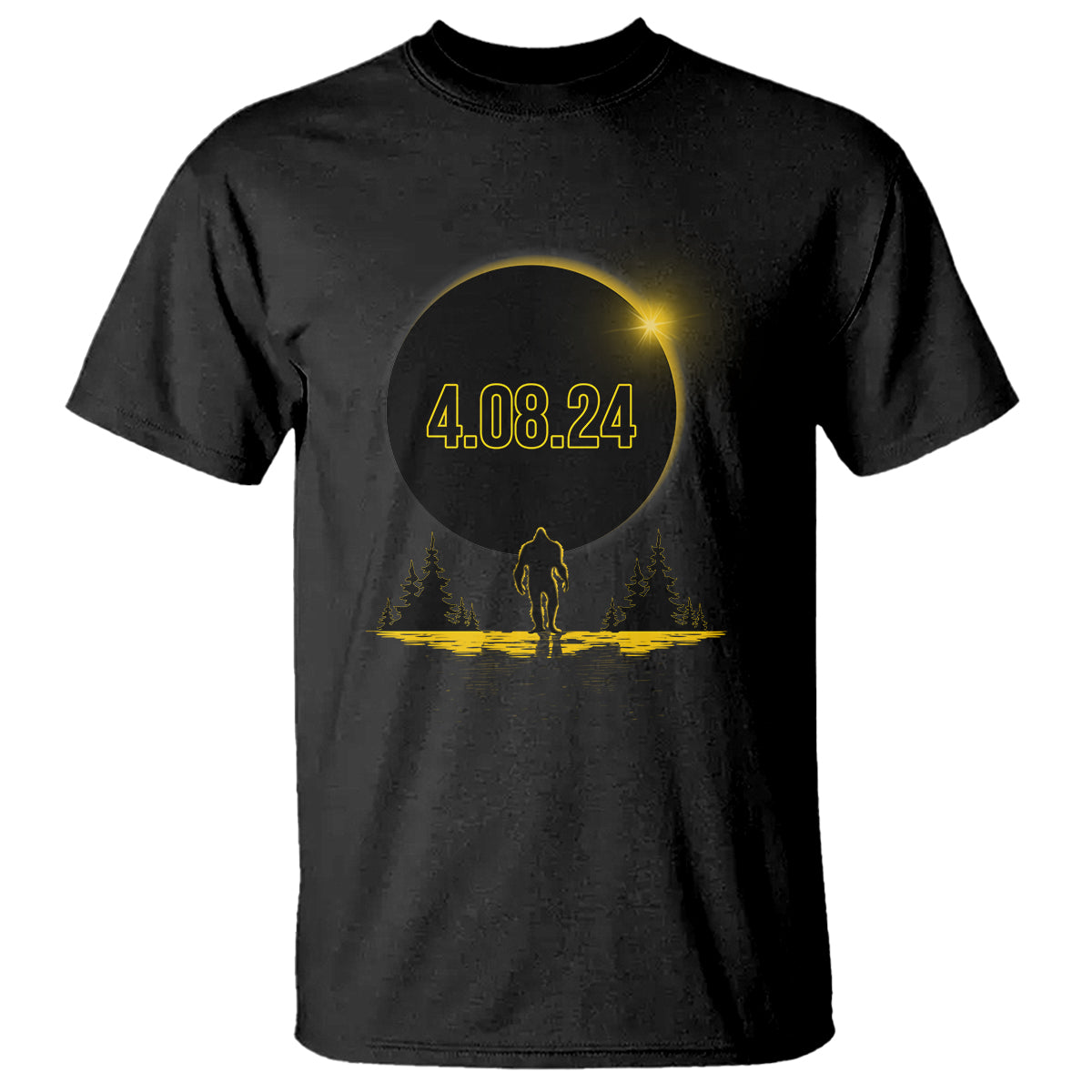 Total Solar Eclipse Bigfoot T Shirt American Totality April 8 2024 Sasquatch Silhouette - Wonder Print Shop