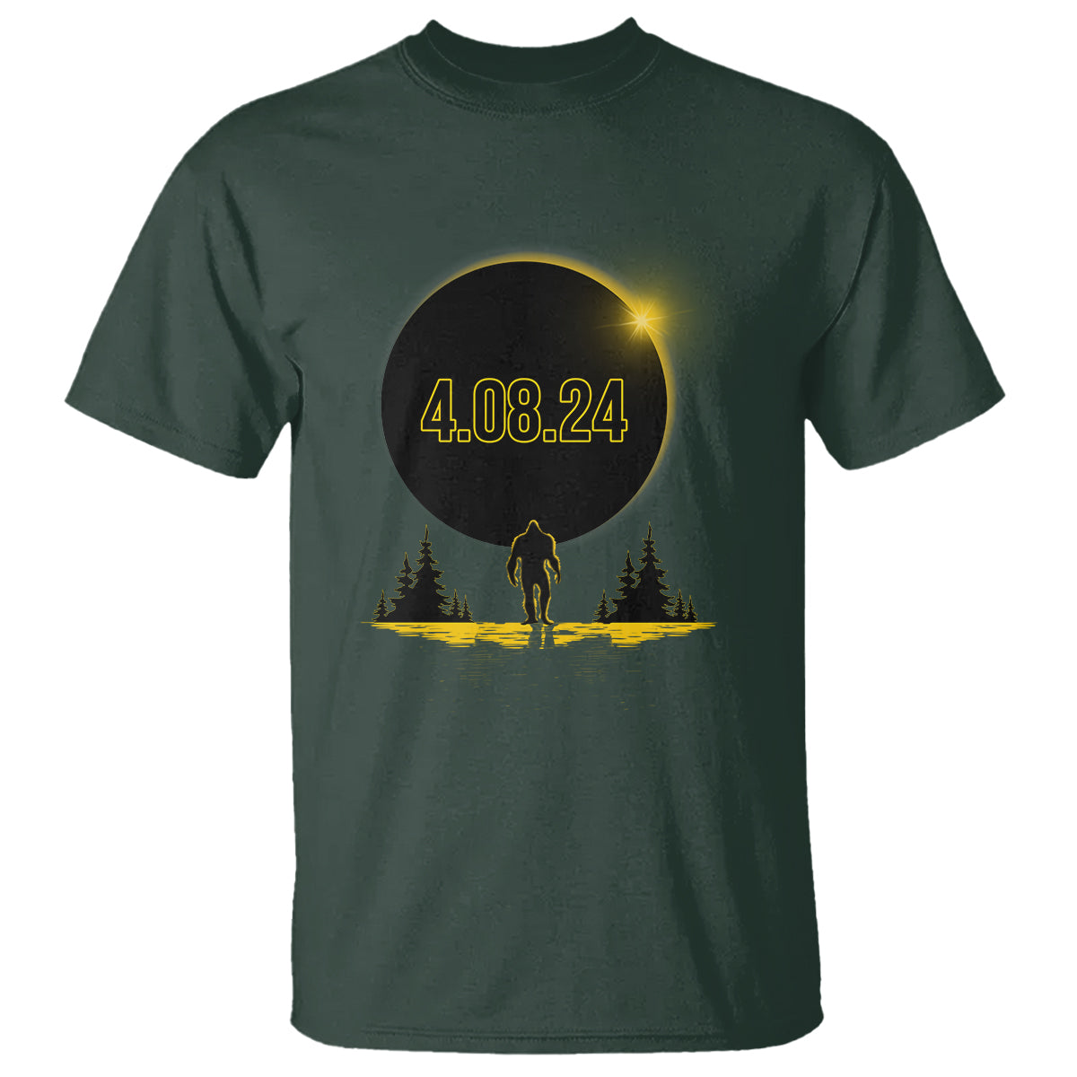 Total Solar Eclipse Bigfoot T Shirt American Totality April 8 2024 Sasquatch Silhouette - Wonder Print Shop