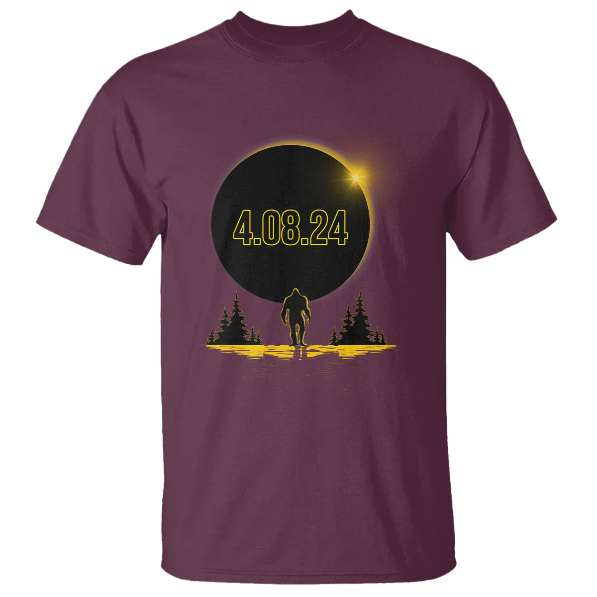 Total Solar Eclipse Bigfoot T Shirt American Totality April 8 2024 Sasquatch Silhouette - Wonder Print Shop