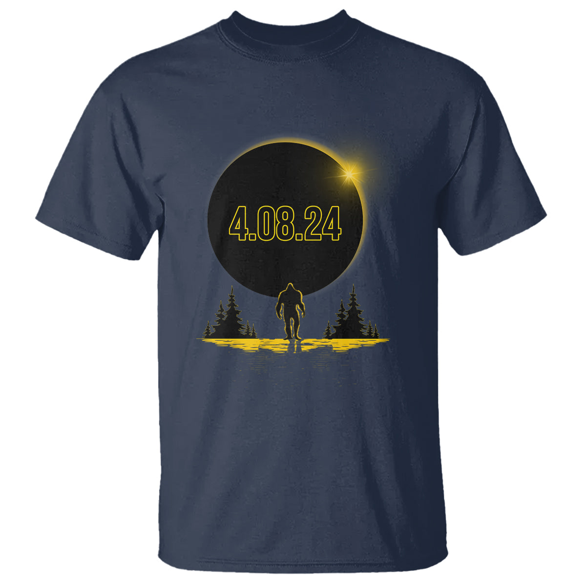 Total Solar Eclipse Bigfoot T Shirt American Totality April 8 2024 Sasquatch Silhouette - Wonder Print Shop