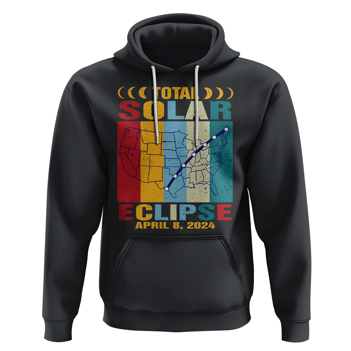 Total Solar Eclipse Hoodie Retro American Totality Tour Map April 8 2024 - Wonder Print Shop