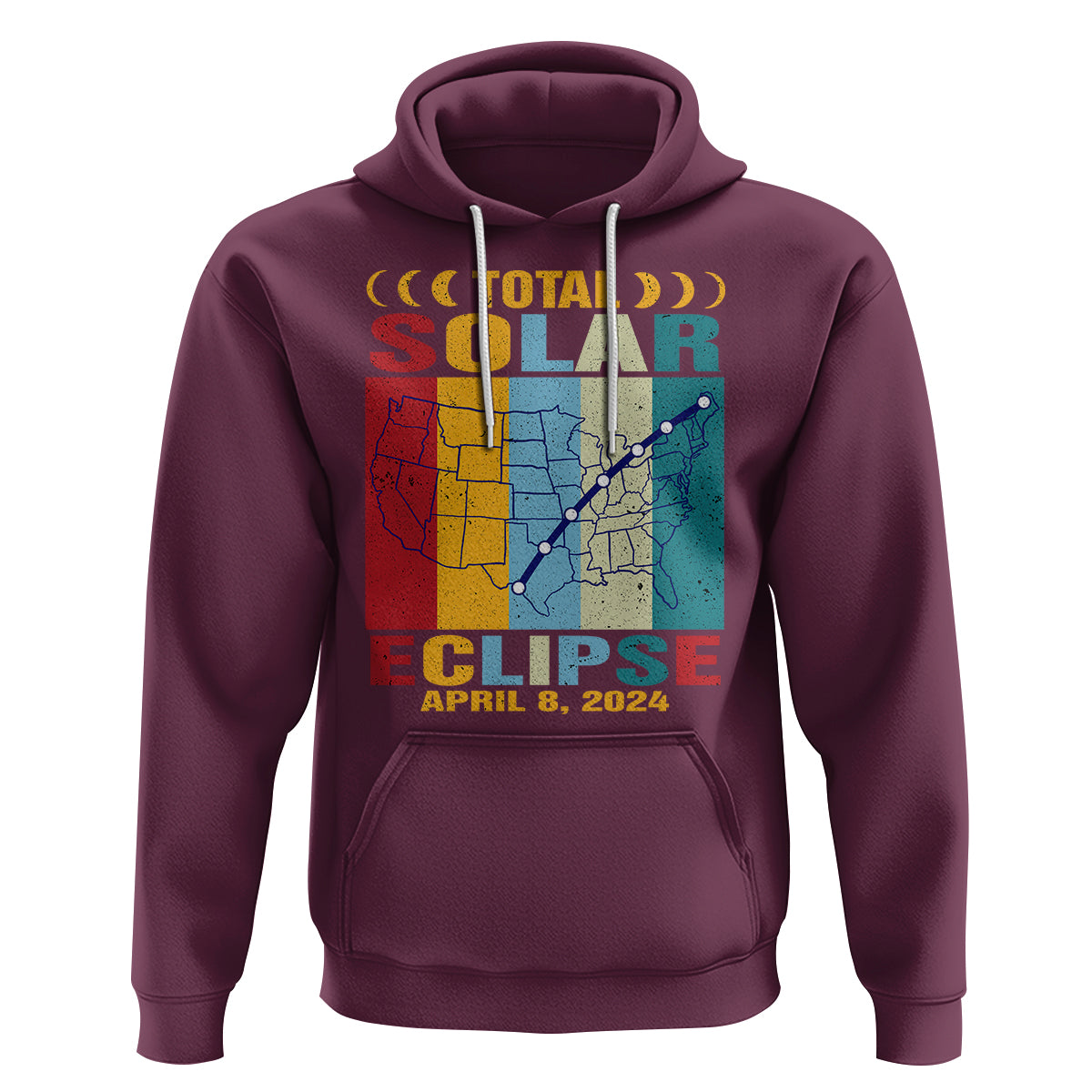 Total Solar Eclipse Hoodie Retro American Totality Tour Map April 8 2024 - Wonder Print Shop