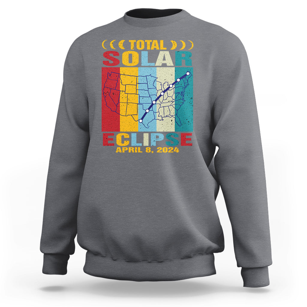Total Solar Eclipse Sweatshirt Retro American Totality Tour Map April 8 2024 - Wonder Print Shop