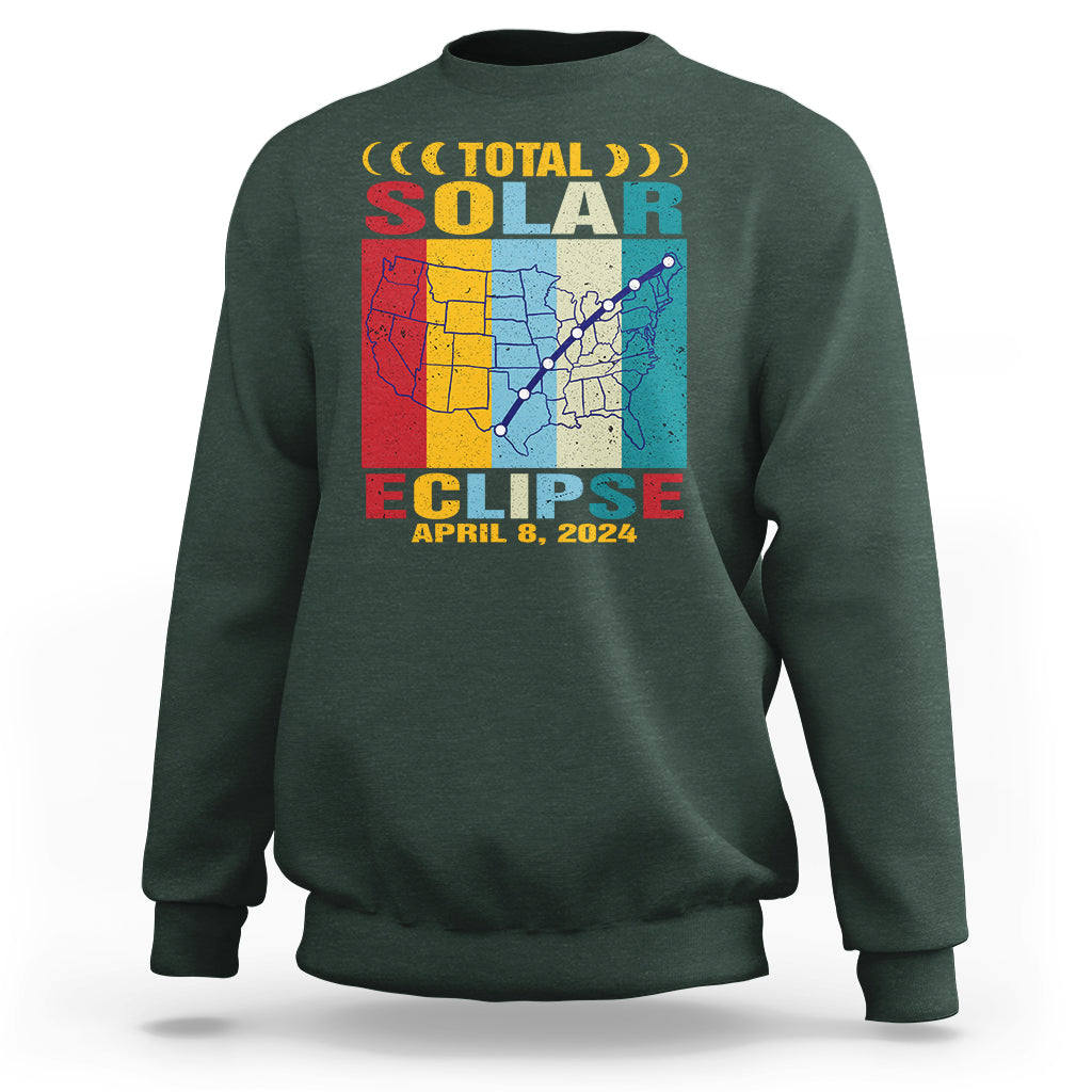 Total Solar Eclipse Sweatshirt Retro American Totality Tour Map April 8 2024 - Wonder Print Shop