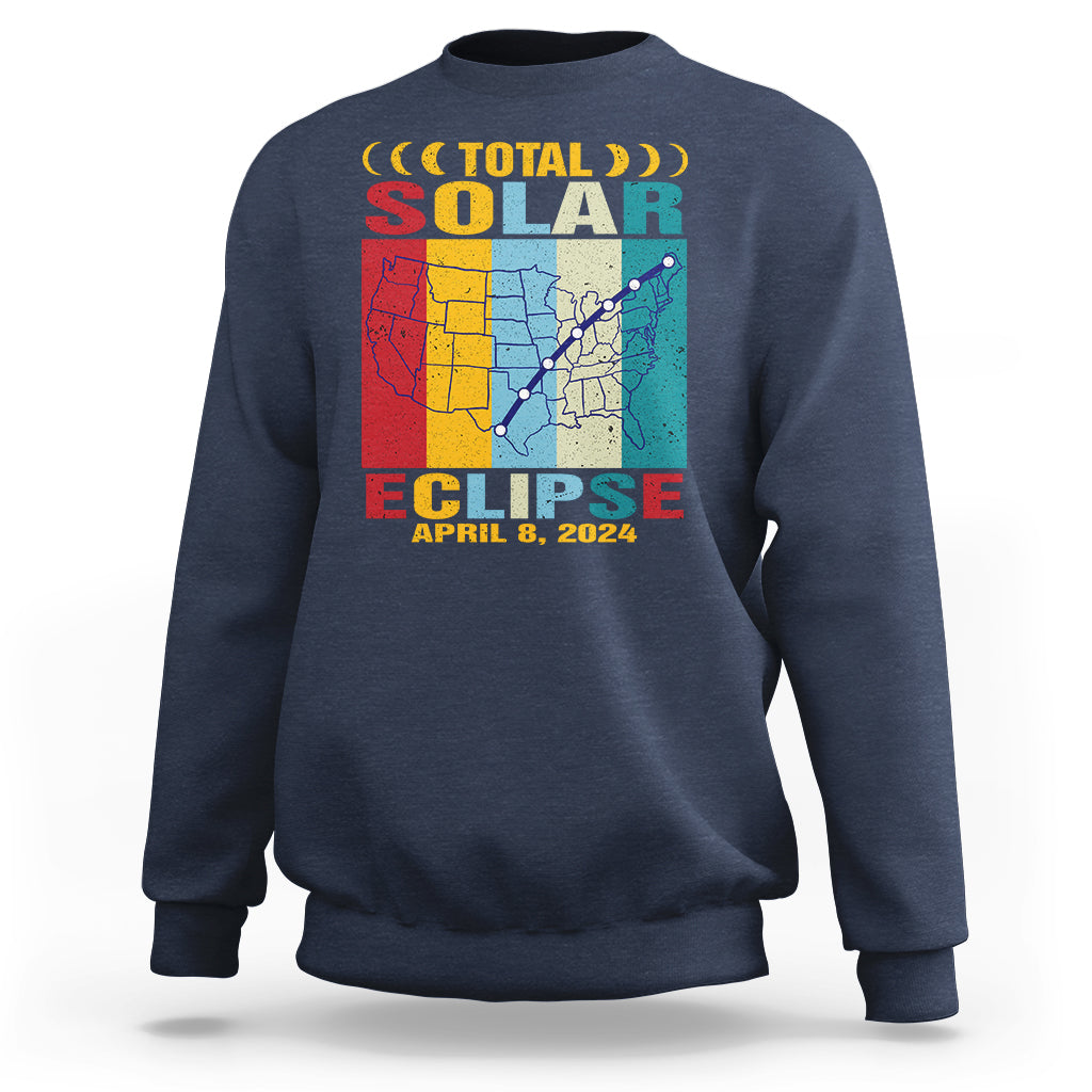 Total Solar Eclipse Sweatshirt Retro American Totality Tour Map April 8 2024 - Wonder Print Shop