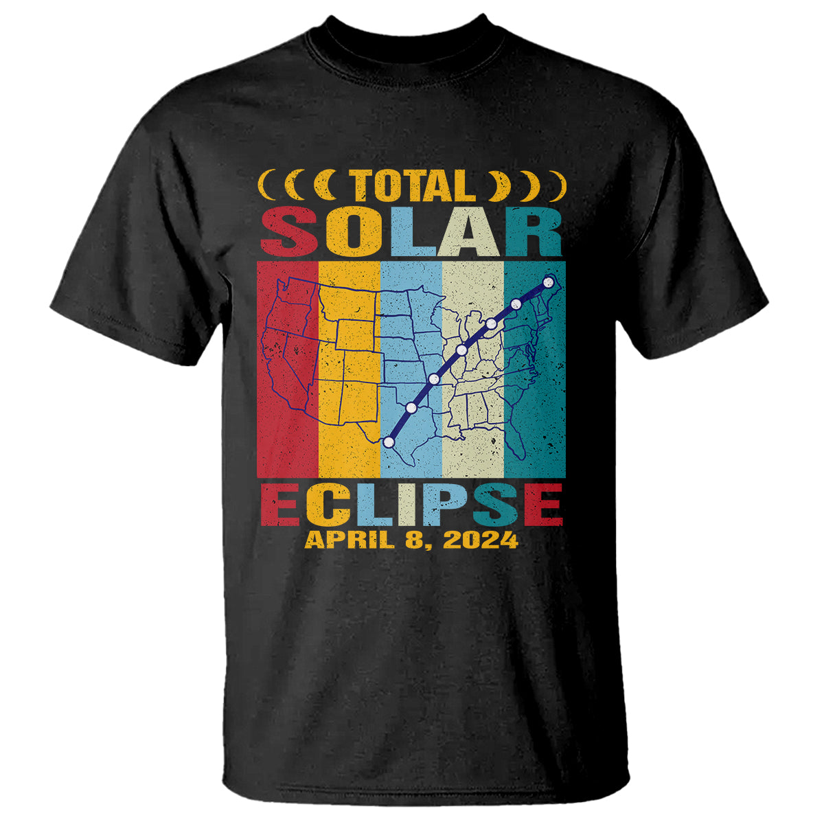 Total Solar Eclipse T Shirt Retro American Totality Tour Map April 8 2024 - Wonder Print Shop