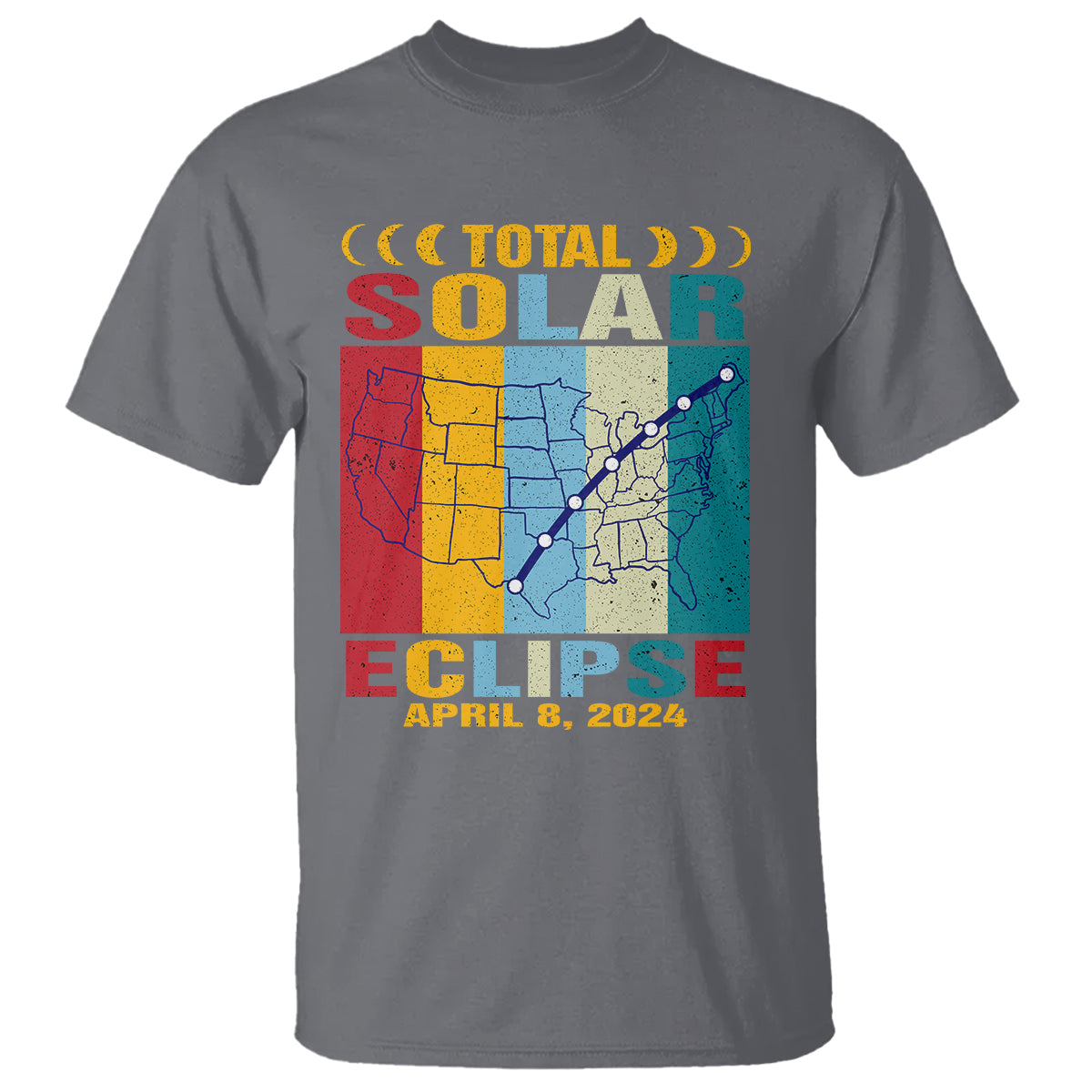 Total Solar Eclipse T Shirt Retro American Totality Tour Map April 8 2024 - Wonder Print Shop