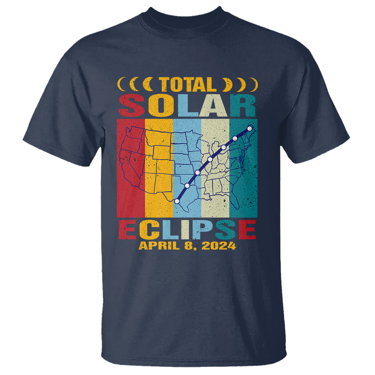 Total Solar Eclipse T Shirt Retro American Totality Tour Map April 8 2024 - Wonder Print Shop