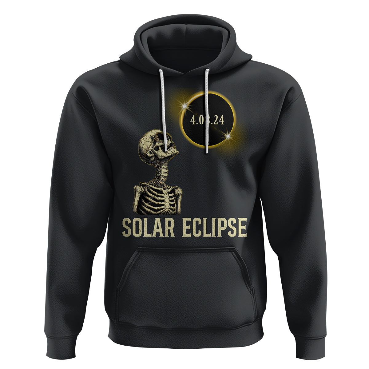 Total Solar Eclipse Skeleton Hoodie Funny Watching American Totality April 8 2024 Matching - Wonder Print Shop