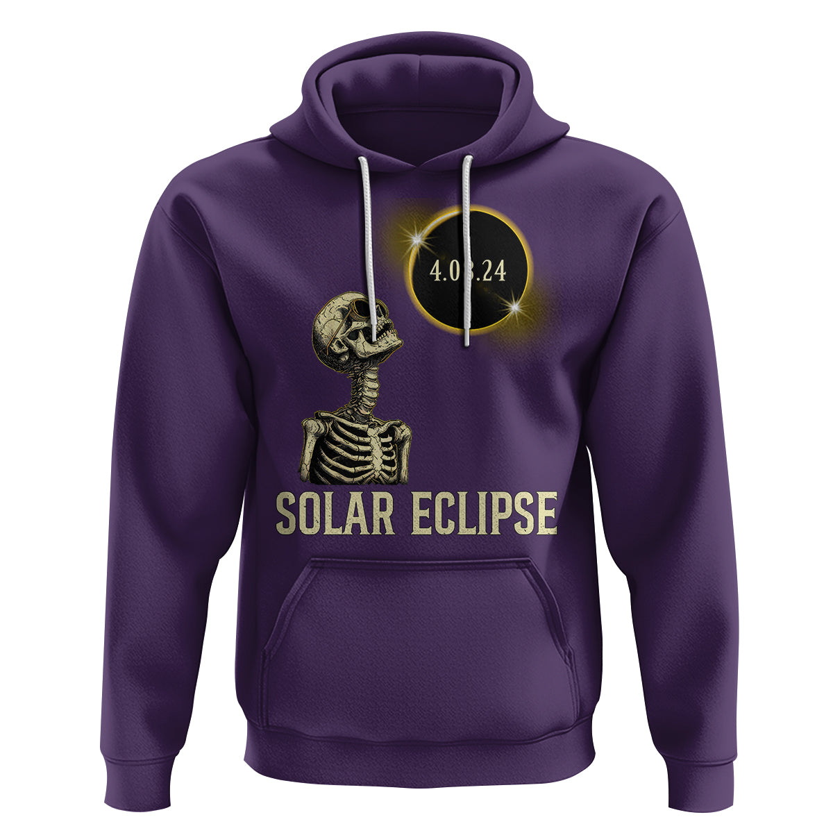 Total Solar Eclipse Skeleton Hoodie Funny Watching American Totality April 8 2024 Matching - Wonder Print Shop