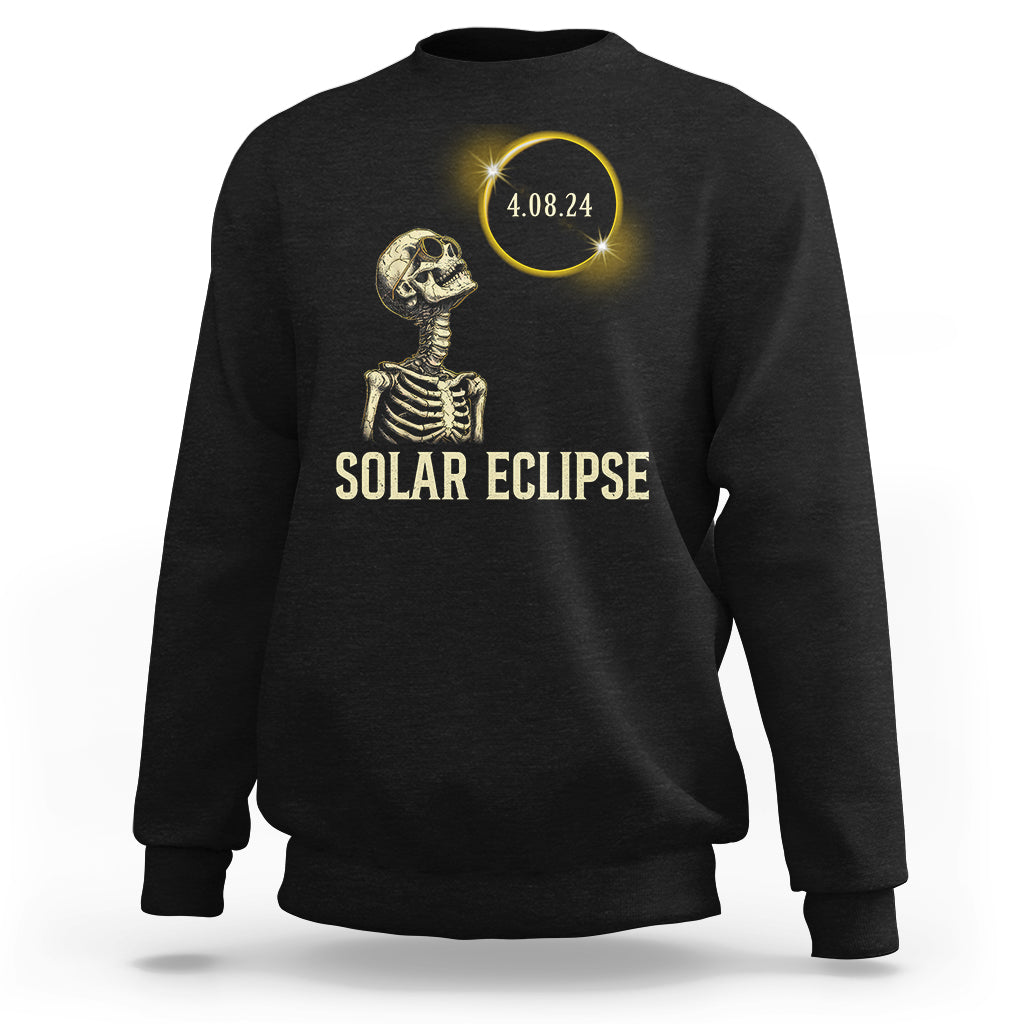 Total Solar Eclipse Skeleton Sweatshirt Funny Watching American Totality April 8 2024 Matching - Wonder Print Shop