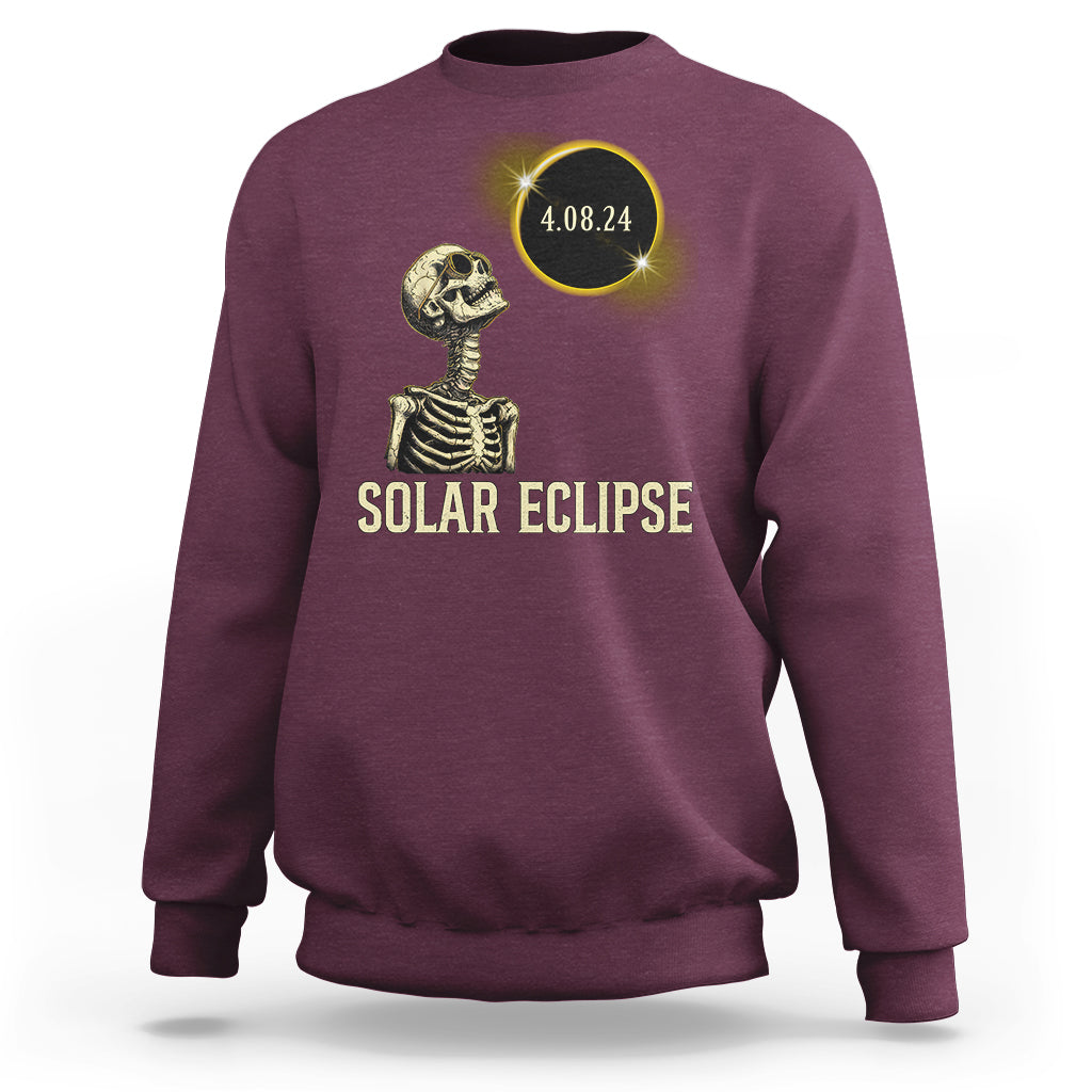 Total Solar Eclipse Skeleton Sweatshirt Funny Watching American Totality April 8 2024 Matching - Wonder Print Shop