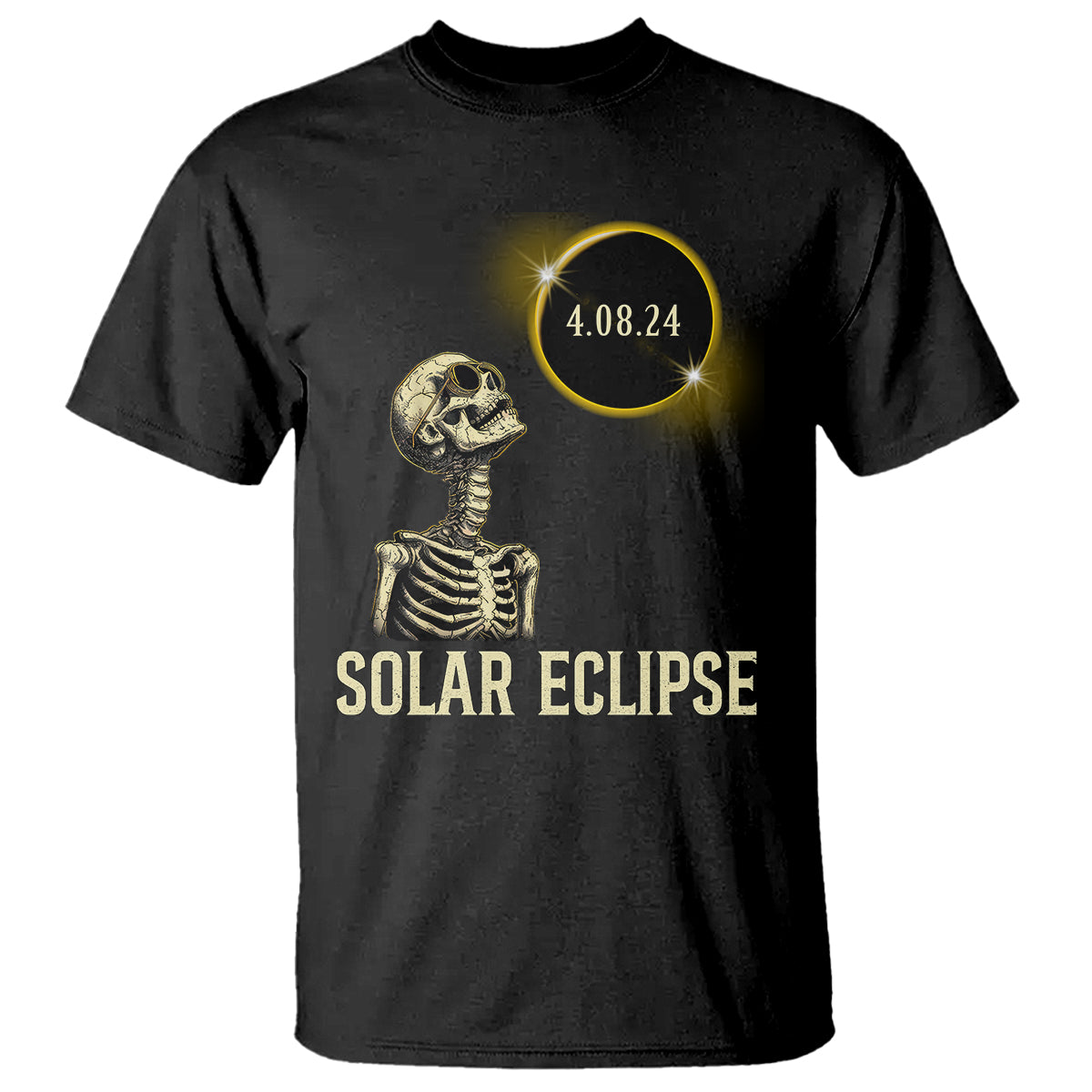 Total Solar Eclipse Skeleton T Shirt Funny Watching American Totality April 8 2024 Matching - Wonder Print Shop