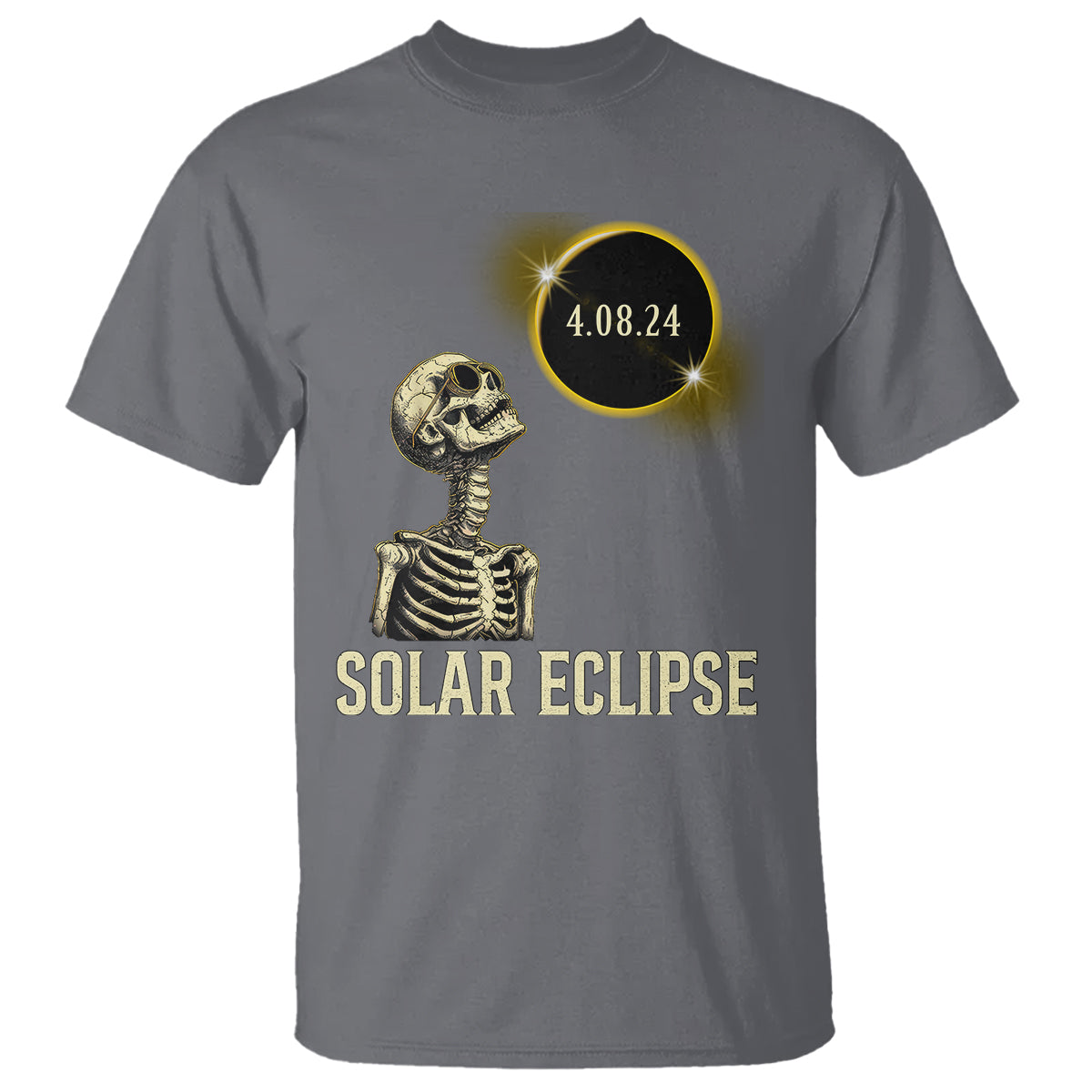 Total Solar Eclipse Skeleton T Shirt Funny Watching American Totality April 8 2024 Matching - Wonder Print Shop