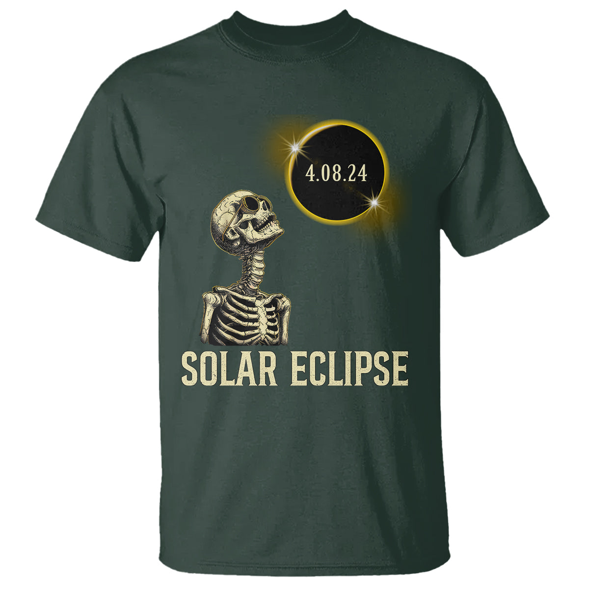Total Solar Eclipse Skeleton T Shirt Funny Watching American Totality April 8 2024 Matching - Wonder Print Shop