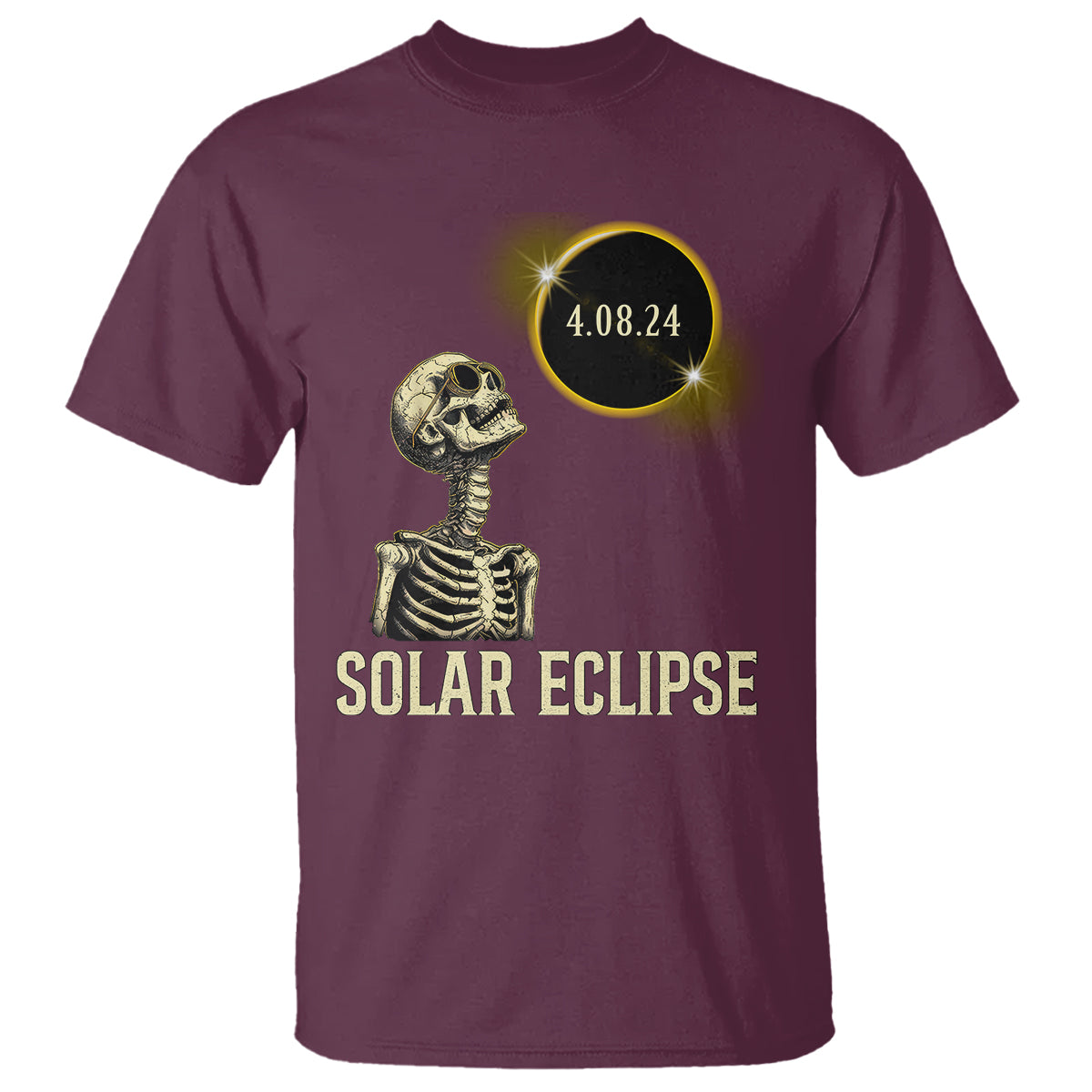 Total Solar Eclipse Skeleton T Shirt Funny Watching American Totality April 8 2024 Matching - Wonder Print Shop