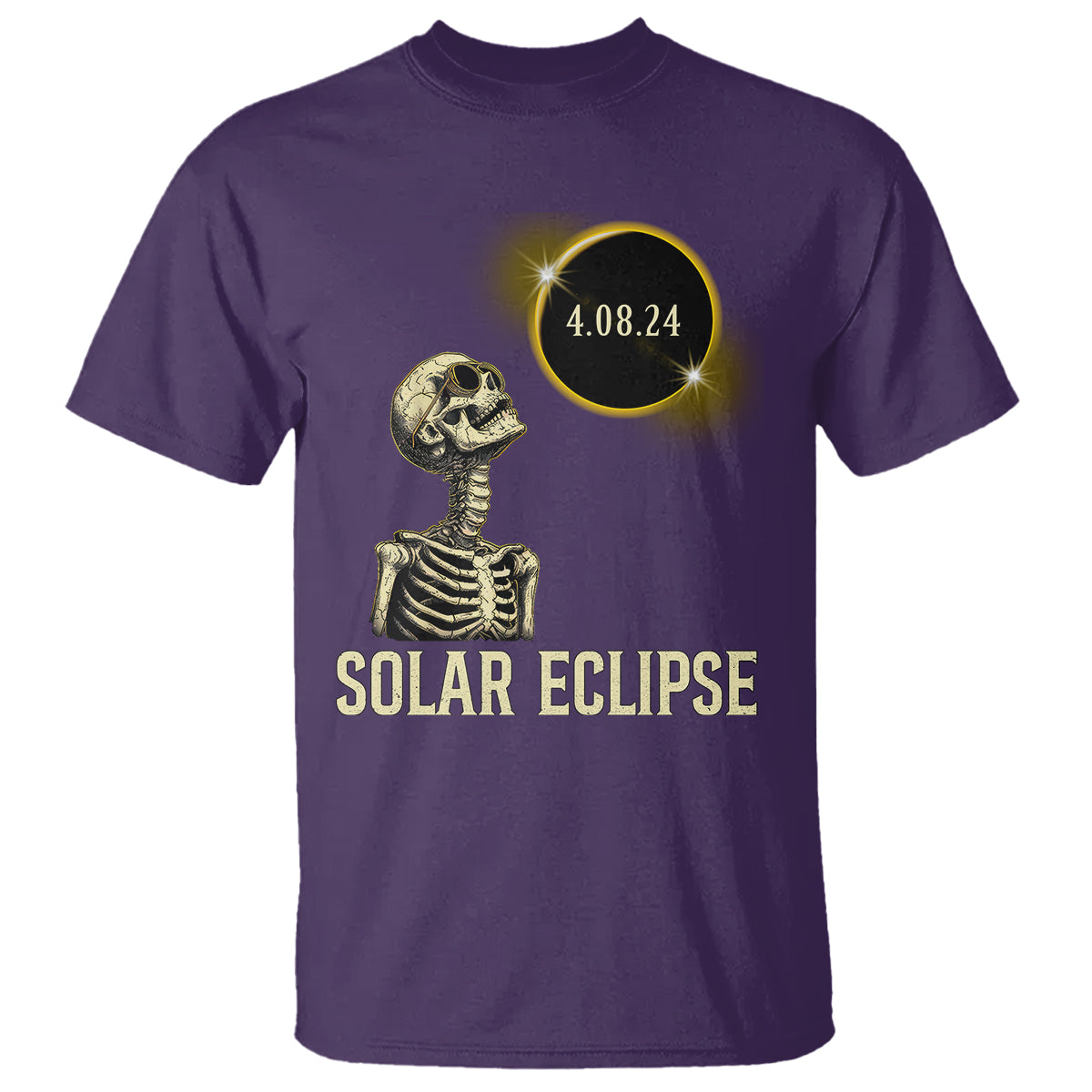 Total Solar Eclipse Skeleton T Shirt Funny Watching American Totality April 8 2024 Matching - Wonder Print Shop