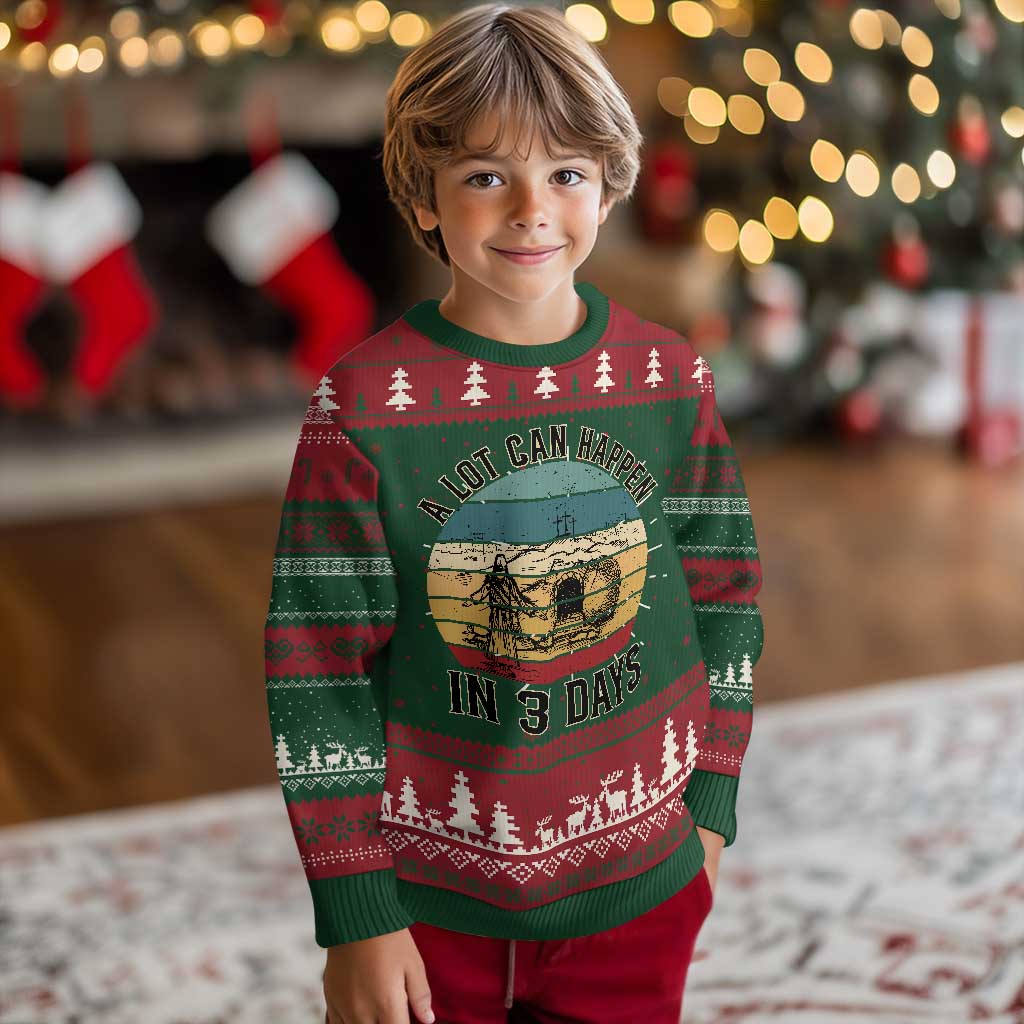 Religious Jesus Ugly Christmas Sweater A Lot Can Happen In 3 Days Christian Retro - Wonder Print Shop