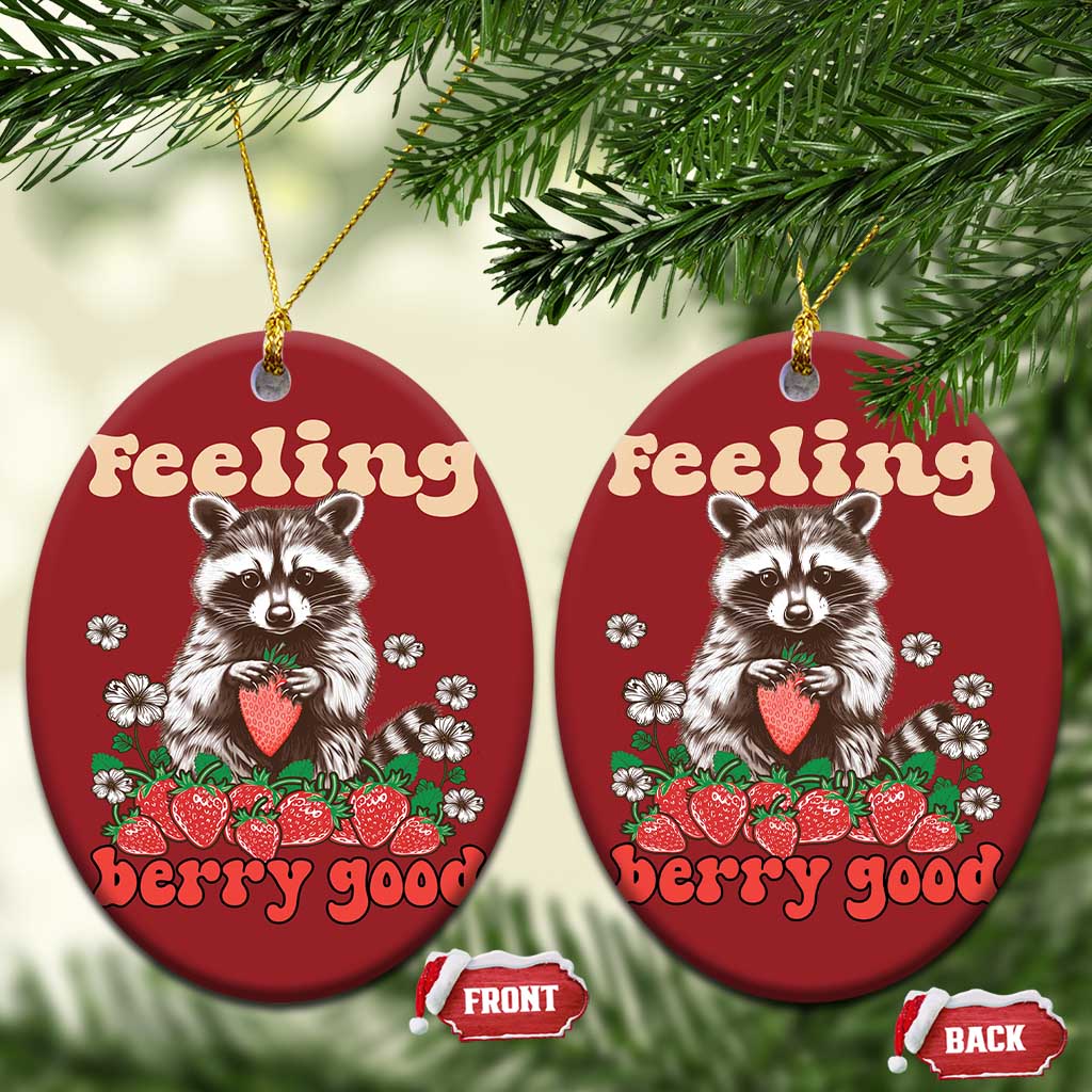 Funny Raccoon Christmas Ornament Feeling Berry Good Eating Strawberries - Wonder Print Shop