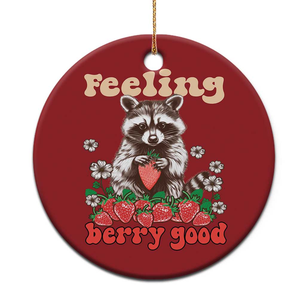 Funny Raccoon Christmas Ornament Feeling Berry Good Eating Strawberries - Wonder Print Shop