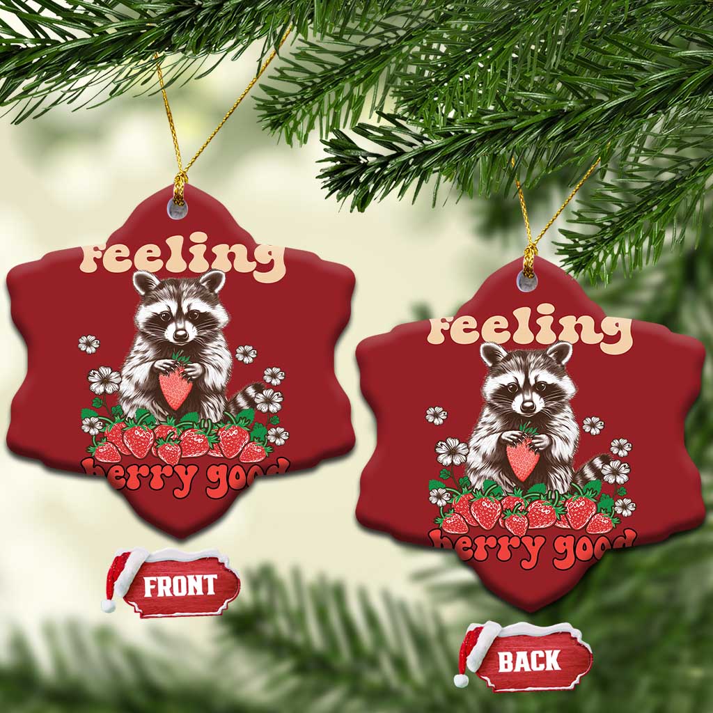 Funny Raccoon Christmas Ornament Feeling Berry Good Eating Strawberries - Wonder Print Shop