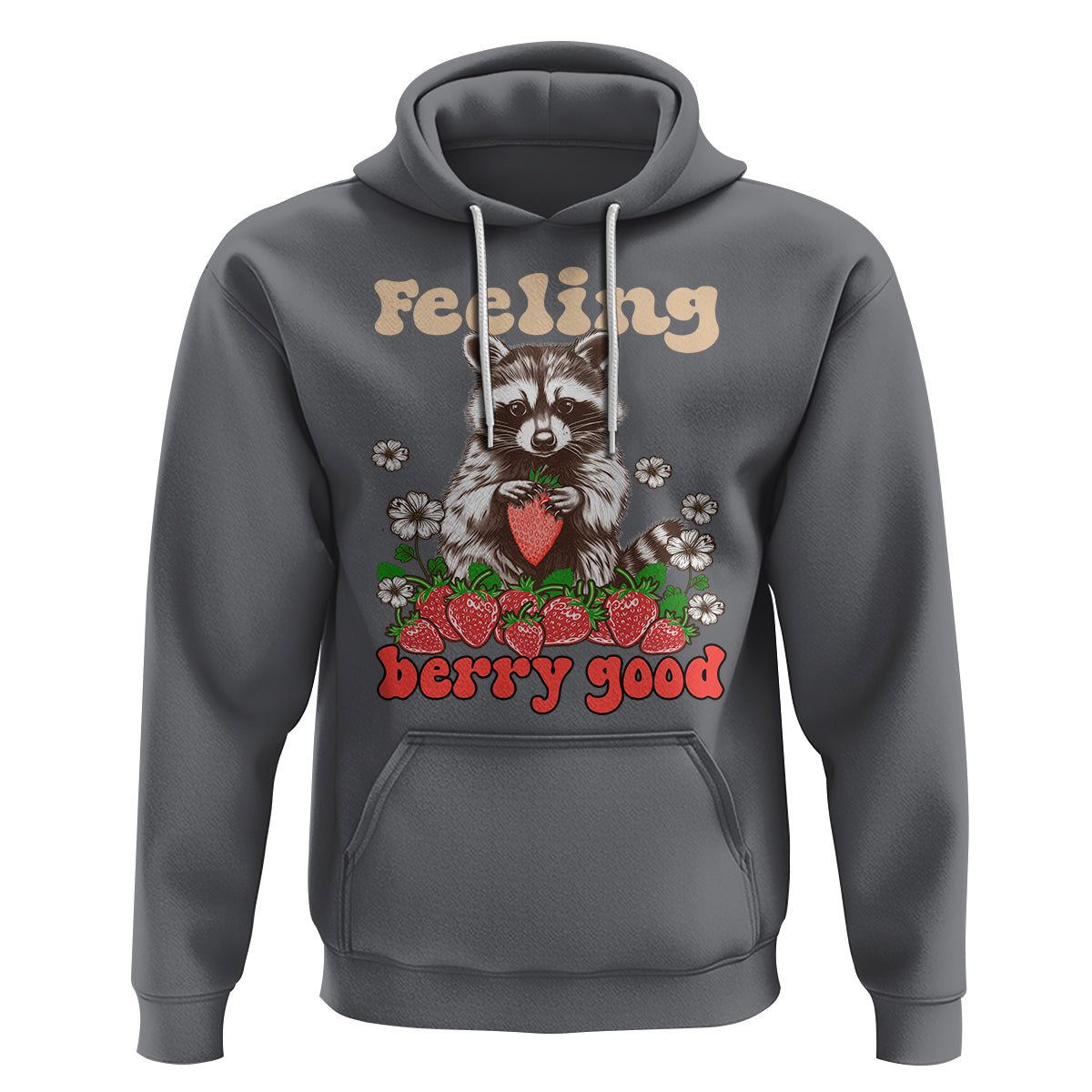 Funny Raccoon Hoodie Feeling Berry Good Eating Strawberries - Wonder Print Shop