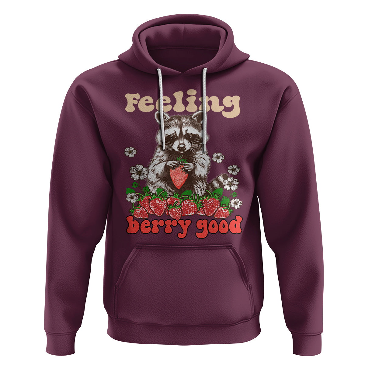 Funny Raccoon Hoodie Feeling Berry Good Eating Strawberries - Wonder Print Shop