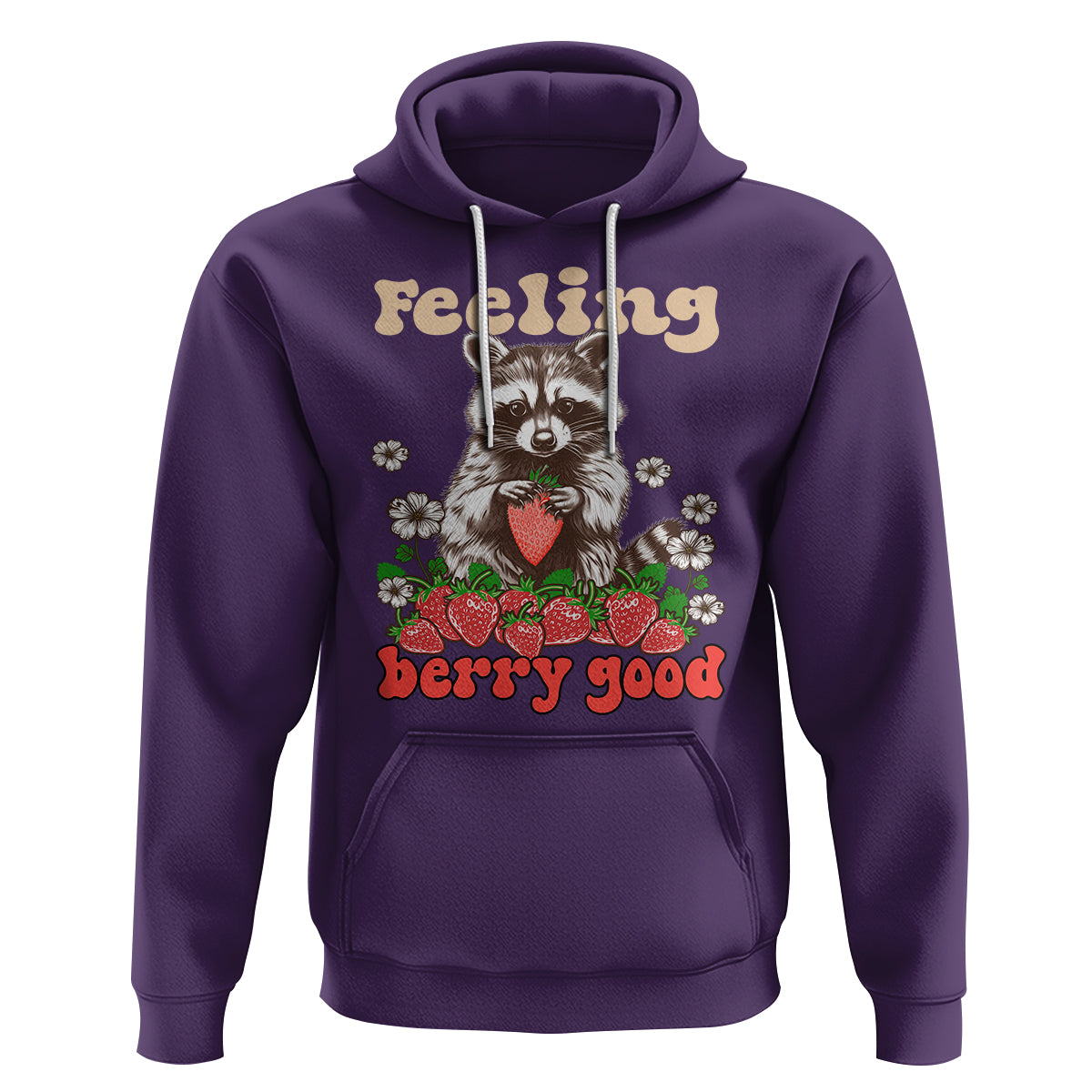 Funny Raccoon Hoodie Feeling Berry Good Eating Strawberries - Wonder Print Shop