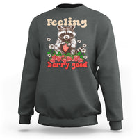 Funny Raccoon Sweatshirt Feeling Berry Good Eating Strawberries - Wonder Print Shop