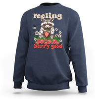 Funny Raccoon Sweatshirt Feeling Berry Good Eating Strawberries - Wonder Print Shop